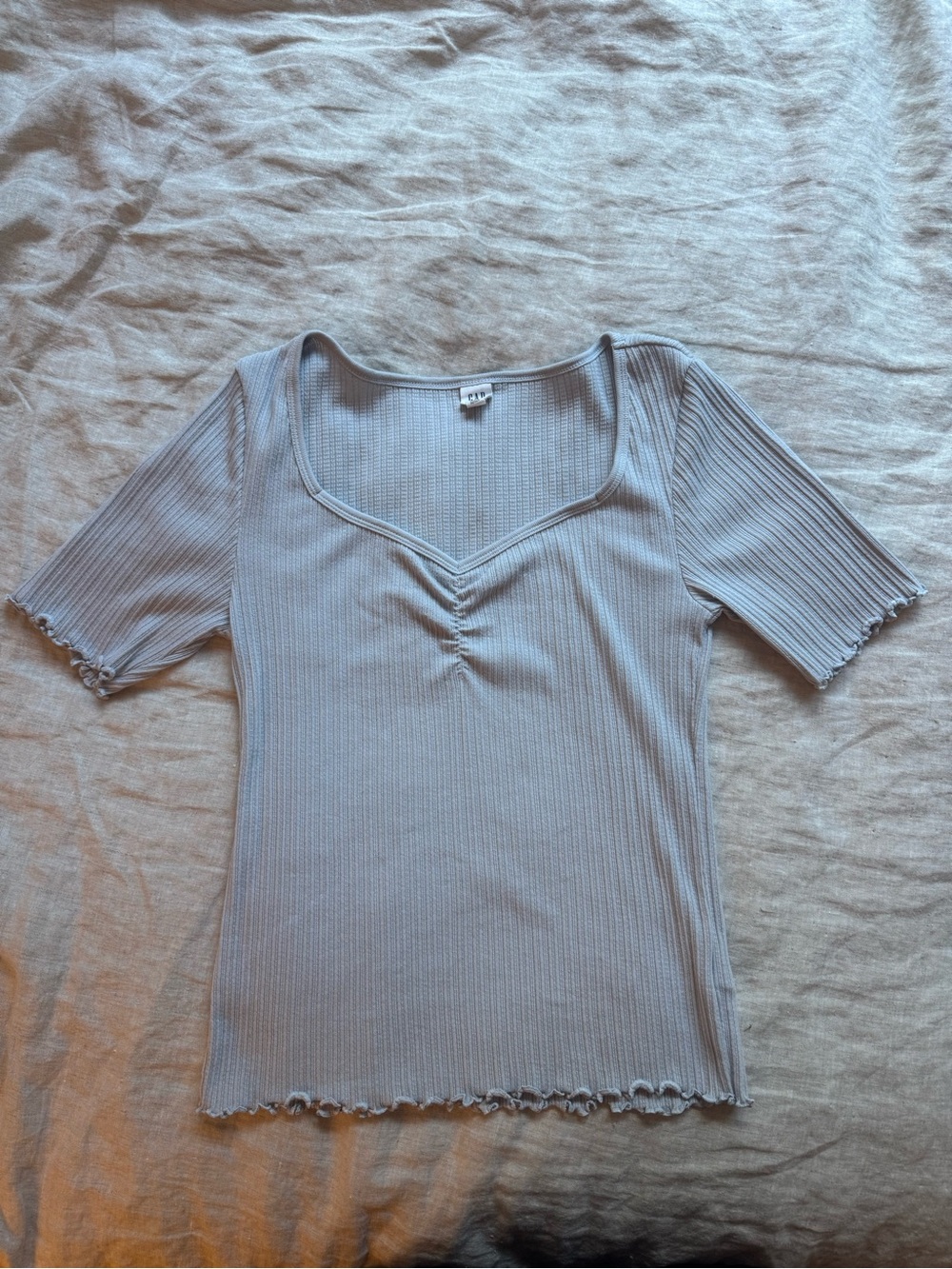 GAP Light Blue Ribbed Scoop-Neck Short Sleeve Top